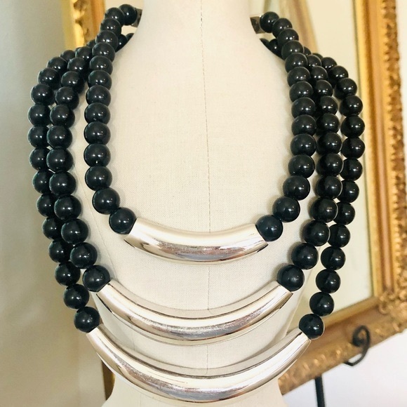Vintage Designer ALEXIS KIRK Modernist Black Statement Necklace - Picture 10 of 16